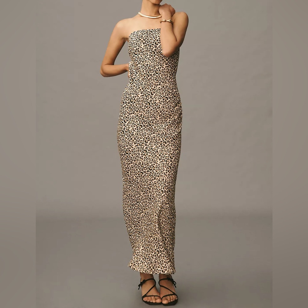 Anthropologie The Fleur Strapless Satin Maxi Slip Dress